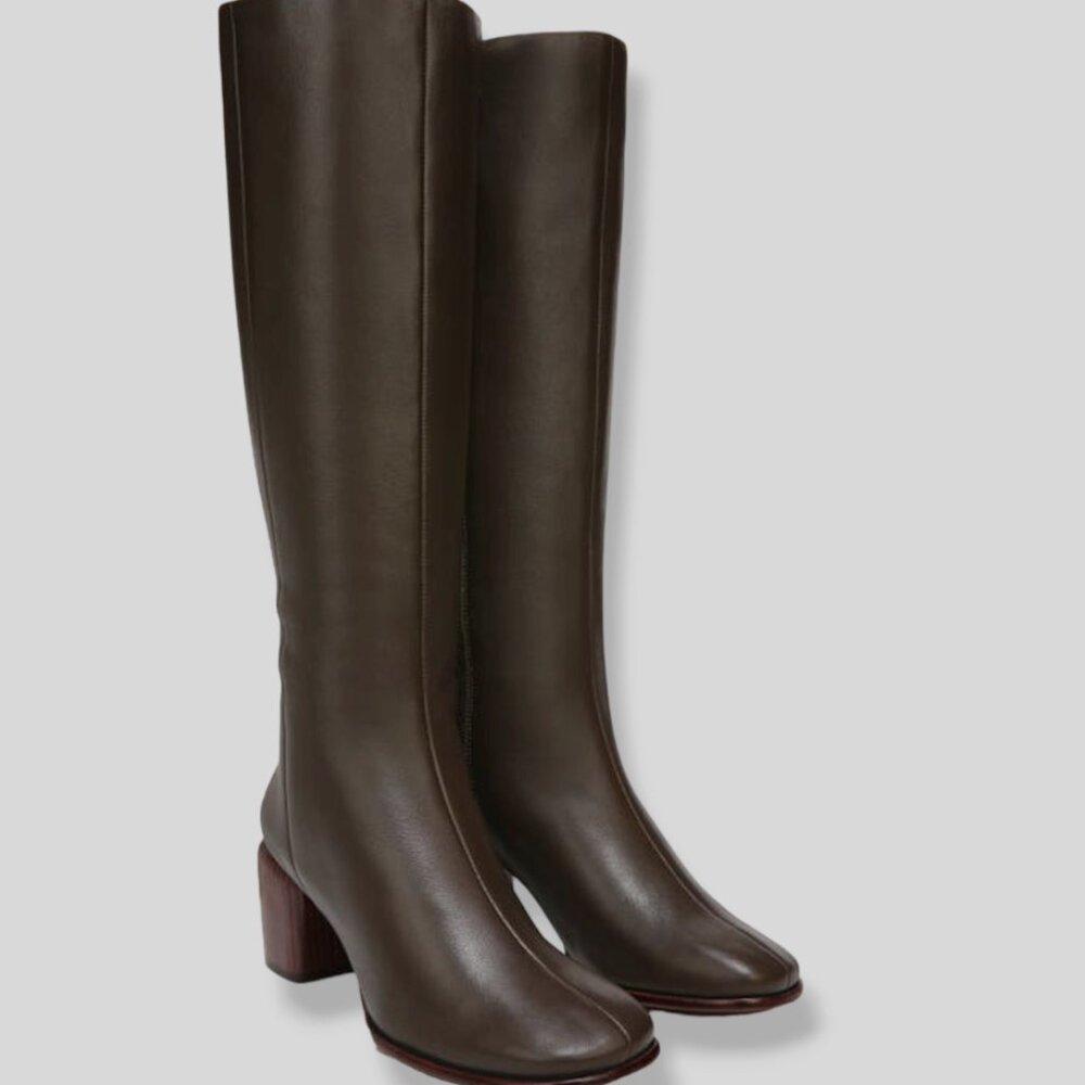 $595 Vince Women's Brown Maggie Zip Leather Knee High Boot Shoes Size US 9